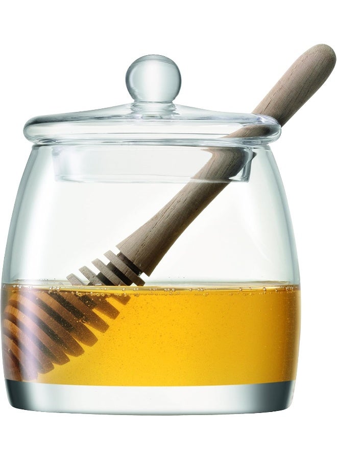 LSA International Serve Honey Pot & Oak Dipper H12.5cm Clear - Image 1