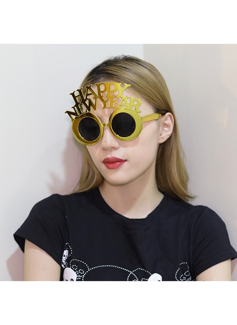 New Creative Happy New Year Party Glasses Gold plating-New Year double round frame 