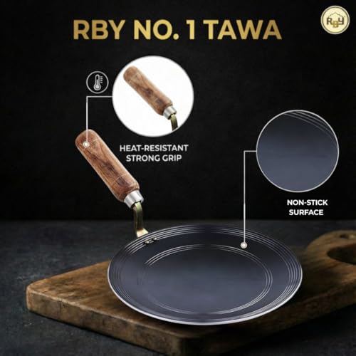 RBY Food Grade Iron Tawa 10 Inch 25.4 cm Pre-Seasoned Heavy Duty Flat Pan for Roti Chapati and Paratha Heavy Base Gas and Induction Compatible Made for Daily Cooking - Image 3