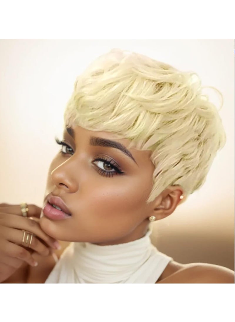 BeiSDWig BeiSD Short Pixie Cuts Hair Wigs for Women Girls Short Wigs with Bangs Synthetic Wigs for Black/White Women (X1030-Blonde) 