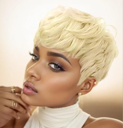 BeiSDWig BeiSD Short Pixie Cuts Hair Wigs for Women Girls Short Wigs with Bangs Synthetic Wigs for Black/White Women (X1030-Blonde) - Image 1