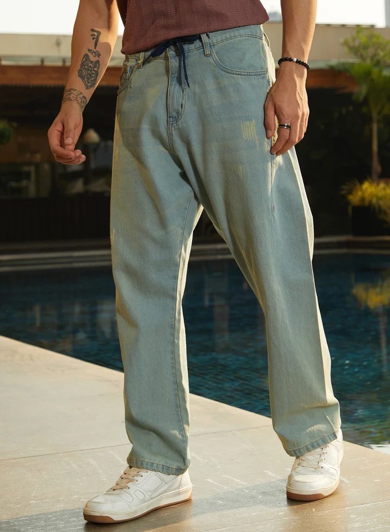 كامبوس سوترا Men's Light Blue Light-Wash Straight-Fit Denim Jeans