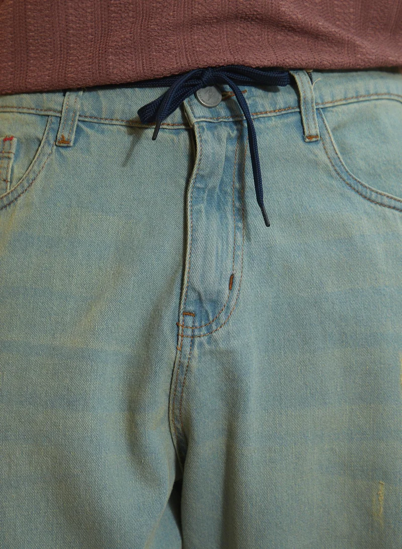 كامبوس سوترا Men's Light Blue Light-Wash Straight-Fit Denim Jeans