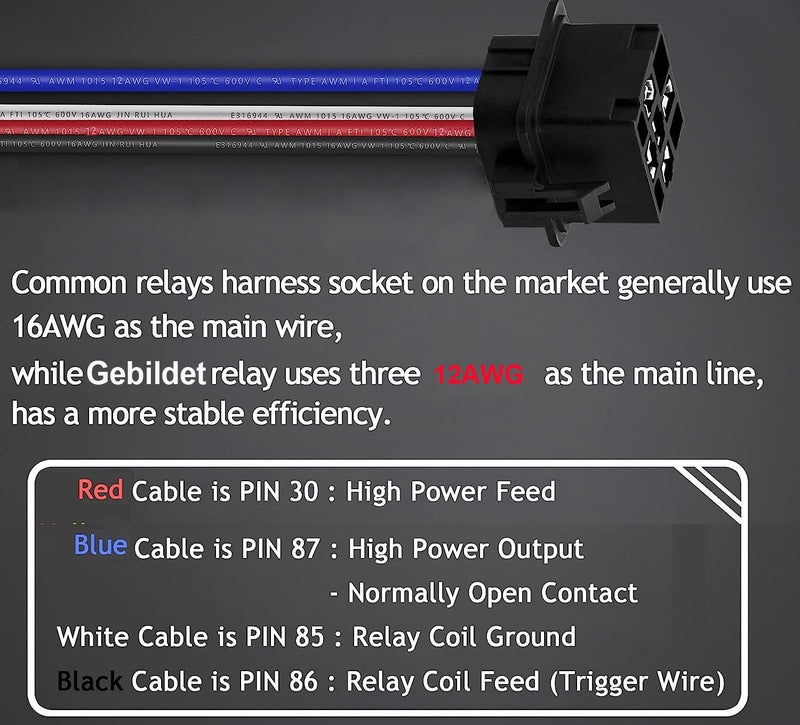 Gebildet مجموعة مفاتيح ريلاي مقاومة للماء 2 قطعة 40/30 أمبير 12AWG - 12 فولت تيار مستمر 4 دبابيس SPST للسيارات - Image 3