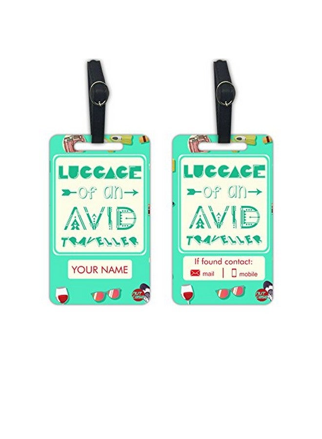 Nutcase Personalized Metal Luggage Travel Baggage Tags from Nutcase - Set of 2 Tags - Luggage of an AVID Traveller - Aqua Green