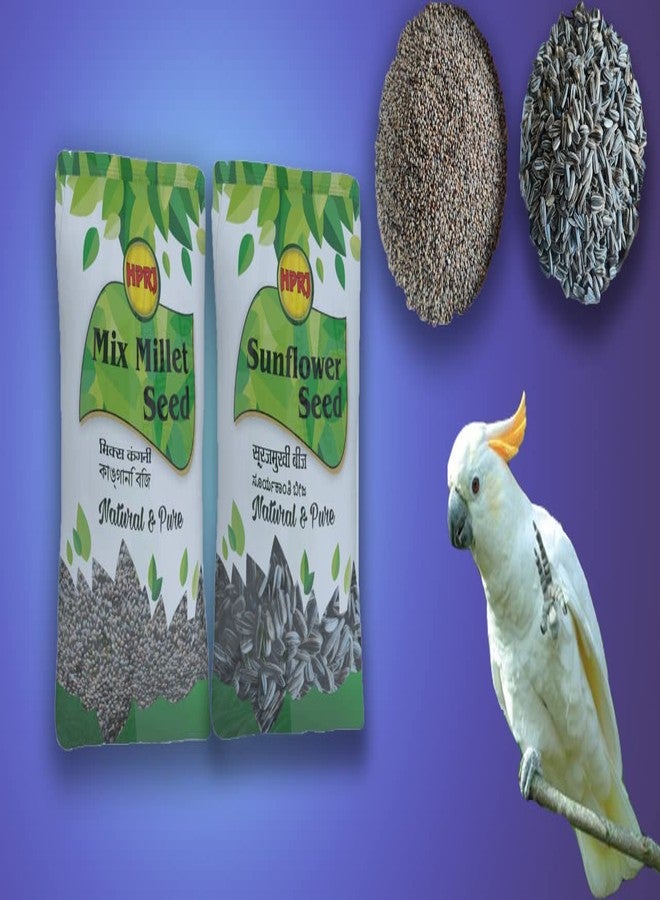 BIRDIE'S مجموعة بيردي من بذور دوار الشمس 750 غرام + 1 كيلوغرام من الدخن المختلط (كانغني) للطيور (طيور الحب، الببغاوات الأسترالية، الكوكاتيل، الببغاء الصغير، الكونيور، الكوكاتو، المكاو، والرمادي الأفريقي) طبيعية 100% وخالية من المواد الكيميائية - Image 1