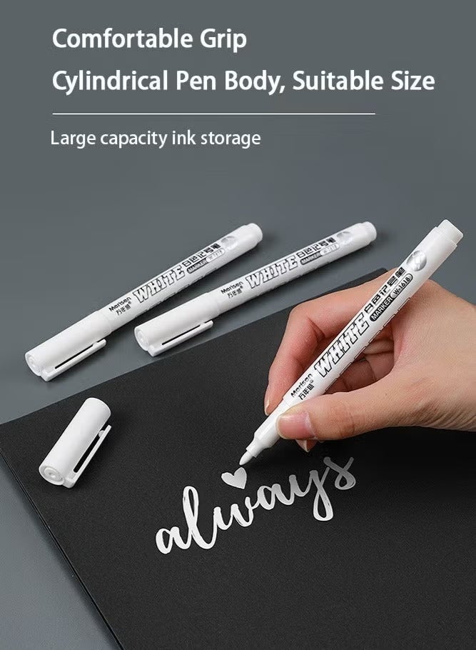 Merisen White Paint Marker Pen, 5 Pack 1.2mm Extra Fine Tip Quick Dry Acrylic Ink Permanent Marker for Multi-Surface (Glass, Wood, Metal, Tire, Blackboard), White - Image 4