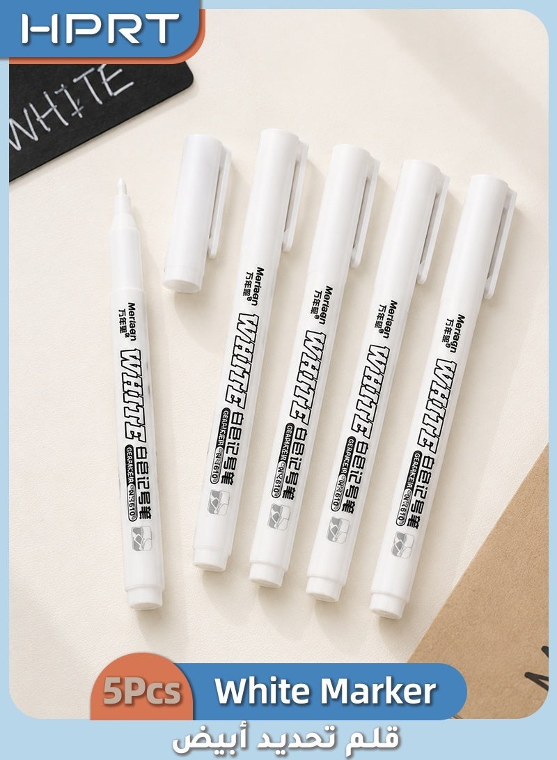 Merisen White Paint Marker Pen, 5 Pack 1.2mm Extra Fine Tip Quick Dry Acrylic Ink Permanent Marker for Multi-Surface (Glass, Wood, Metal, Tire, Blackboard), White - Image 1