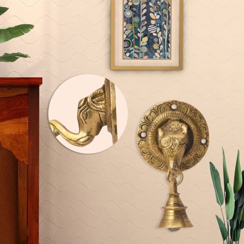 The Advitya جرس باب على شكل خرطوم الفيل من أدفيتيا بتشطيب عتيق وجه الفيل جرس معبد ديكور جدار جرس بوابة المعبد 33 × 33 بوصة - Image 1