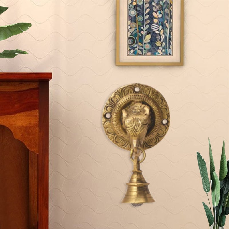 The Advitya جرس باب على شكل خرطوم الفيل من أدفيتيا بتشطيب عتيق وجه الفيل جرس معبد ديكور جدار جرس بوابة المعبد 33 × 33 بوصة - Image 2