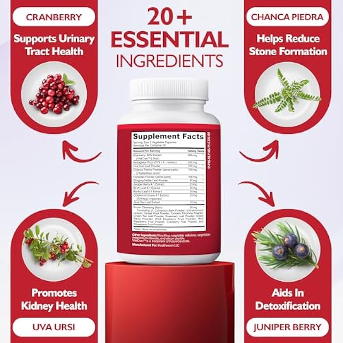 Happee Kidney Cleanse Detox & Repair Formula – Natural Kidney Support Supplement with Cranberry & 21 Herbs for Renal, Bladder, & Urinary Tract Health – Flush Toxins & Renew - 60 Capsules - Image 4