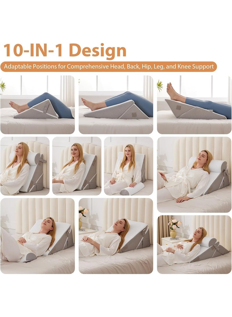 0TO1 TECH 3PCS Wedge Pillow Set, BOOM Wedge Pillow Headboard for After Surgery, Adjustable 9&12 Inch Sleeping Wedge, Acid Reflux, Orthopedic Pillow Wedge for Back Pain Relief, Gerd, Grey - Image 2