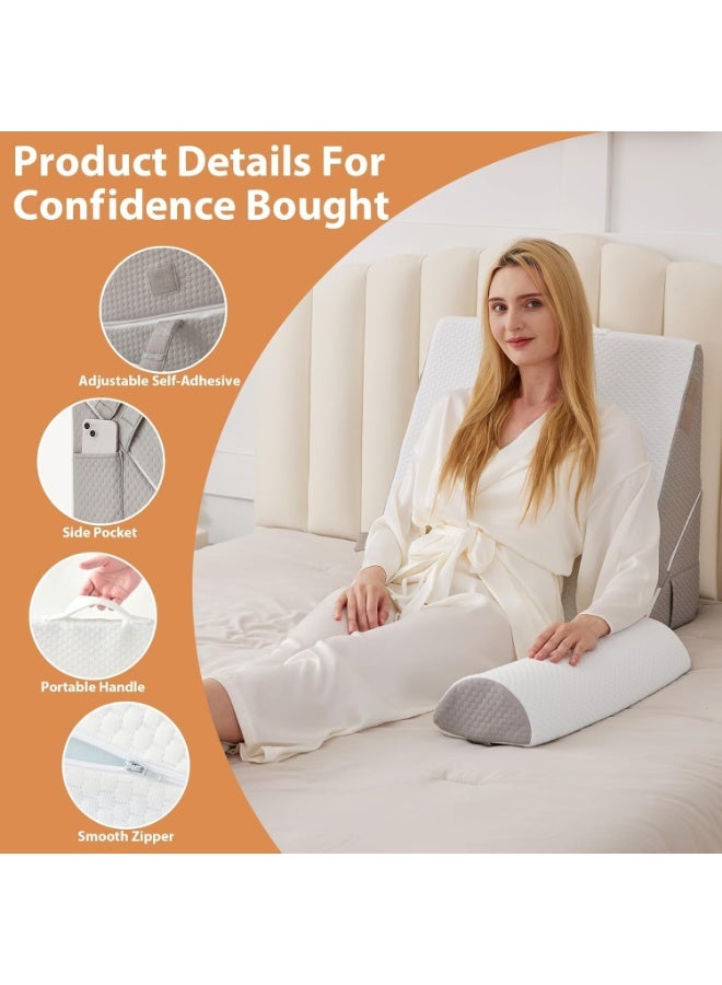 0TO1 TECH 3PCS Wedge Pillow Set, BOOM Wedge Pillow Headboard for After Surgery, Adjustable 9&12 Inch Sleeping Wedge, Acid Reflux, Orthopedic Pillow Wedge for Back Pain Relief, Gerd, Grey - Image 3