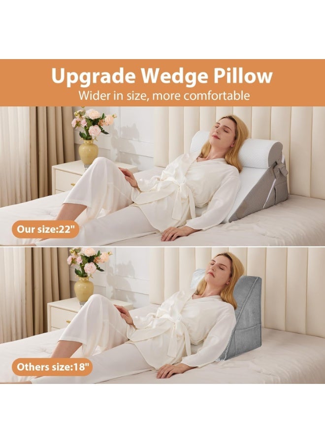 0TO1 TECH 3PCS Wedge Pillow Set, BOOM Wedge Pillow Headboard for After Surgery, Adjustable 9&12 Inch Sleeping Wedge, Acid Reflux, Orthopedic Pillow Wedge for Back Pain Relief, Gerd, Grey - Image 5