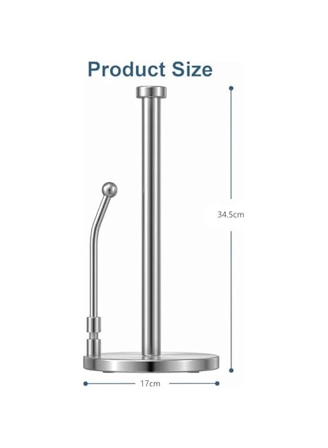 Durku Paper Towel Holder, Paper Towel Dispenser Standing Weighted Base Non Slip, Spring Arm for Easy Tear, Stainless Steel Paper Towel Holder for Home Kitchen Countertop Tabletop (Silver) - Image 2