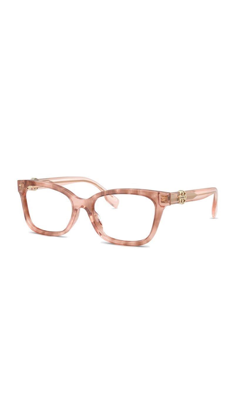 Tory Burch Women's Miller Square Eyeglasses, Pink Brown Transparent Tort, One Size - Image 1