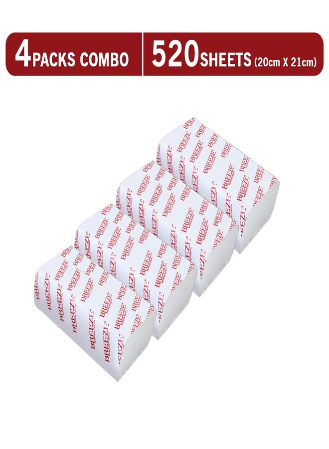 BREEZE BRE011 MultiFold Tissue Paper Extra Soft & Highly Absorbent Napkin for Kitchen Office & Home Use (Pack of 4, 520 Sheets, Rectangular Box) - Image 2