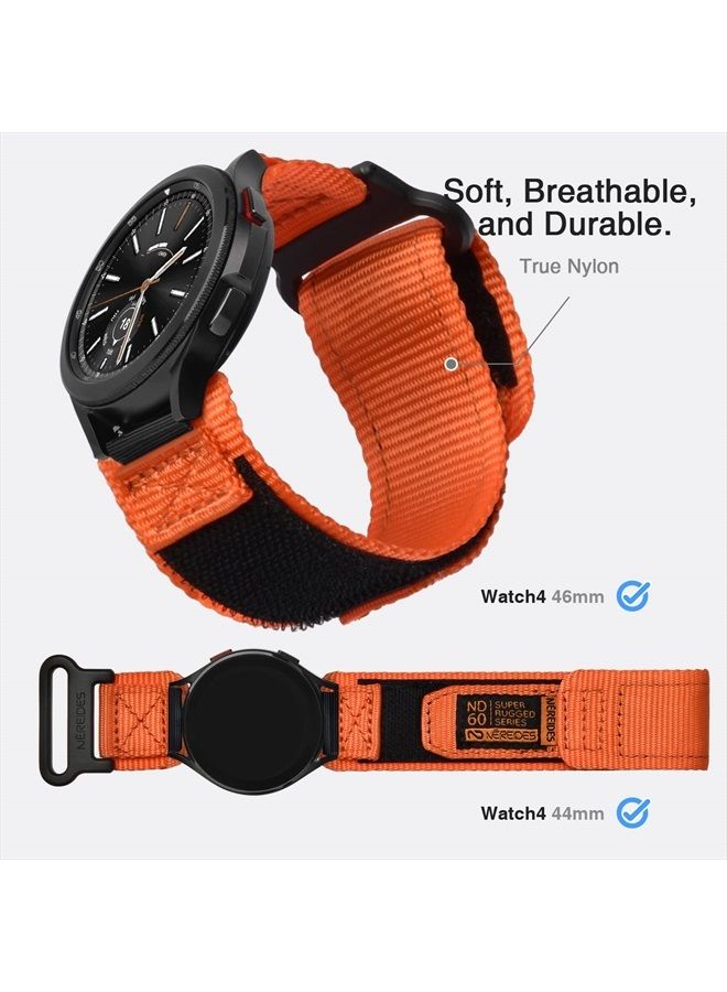 Nereides Band Compatible with Samsung Galaxy Watch 5 Pro 45mm/ Watch 4 & 5 40mm 44mm/ Watch 4 Classic 42mm 46mm, 20mm Rugged Nylon Woven Loop Sports Strap (L, Orange) - Image 2