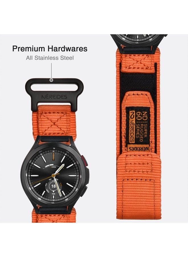 Nereides Band Compatible with Samsung Galaxy Watch 5 Pro 45mm/ Watch 4 & 5 40mm 44mm/ Watch 4 Classic 42mm 46mm, 20mm Rugged Nylon Woven Loop Sports Strap (L, Orange) - Image 3
