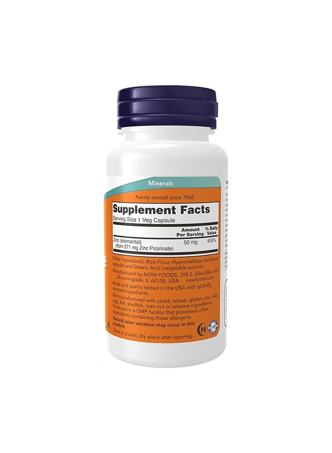 NOW Zinc Picolinate 50mg, Immune Support & Healthy Skin, High Absorption Zinc Supplement, 120 Vegetarian Capsules - Image 4