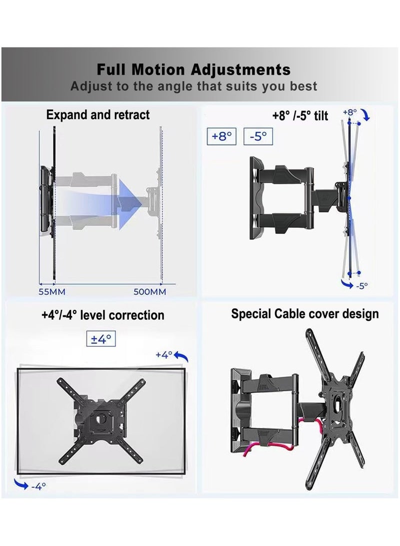 أن بي نورث بايو حامل جداري للتلفزيون كامل الحركة لمعظم شاشات الكمبيوتر واجهزة التلفزيون 32- 55 انش، امالة قابلة للتعديل، دوران. وزن يصل إلى 60 (32 انش الي 55 انش) - Image 4