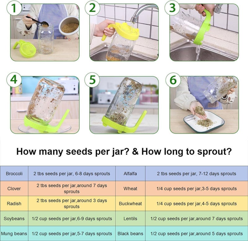 HZYH Nimbusnote Sprouting Jar Lids, Indoor Germination Kit for Wide Mouth Mason  Jars - Image 5