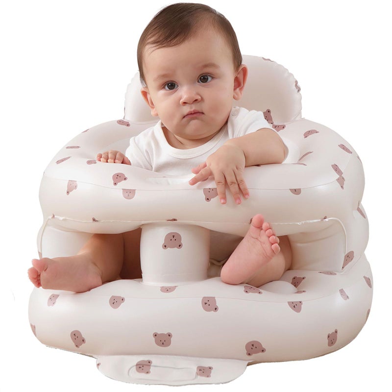 AGITVPS Upgrade Inflatable Baby Seat with Tray for Babies 3-36 Months, Built in Air Pump Bumbo Seat with Tray, Baby Chair Sit Me up Floor Seat for Baby, Learning to Sit&Feeding (Surround-Bear) - Image 1