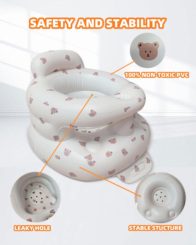 AGITVPS Upgrade Inflatable Baby Seat with Tray for Babies 3-36 Months, Built in Air Pump Bumbo Seat with Tray, Baby Chair Sit Me up Floor Seat for Baby, Learning to Sit&Feeding (Surround-Bear) - Image 3