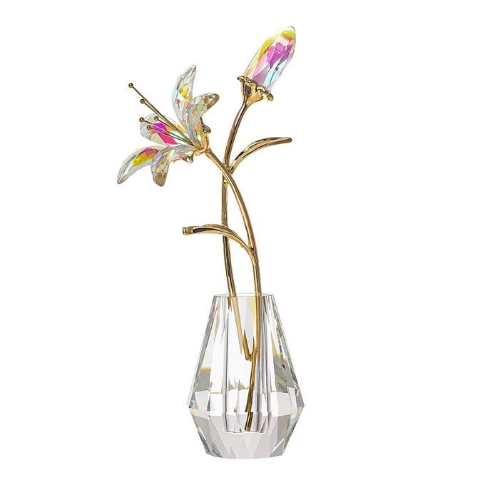 CRYSTAL ARTIFICAL TIGER LILY FLOWERS WITH VASE AB COATED CRYSTAL COLLECTIBLE FIGURINES BLOOMING FAKE LILY FLOWER HOME AND WEDDING DECOR