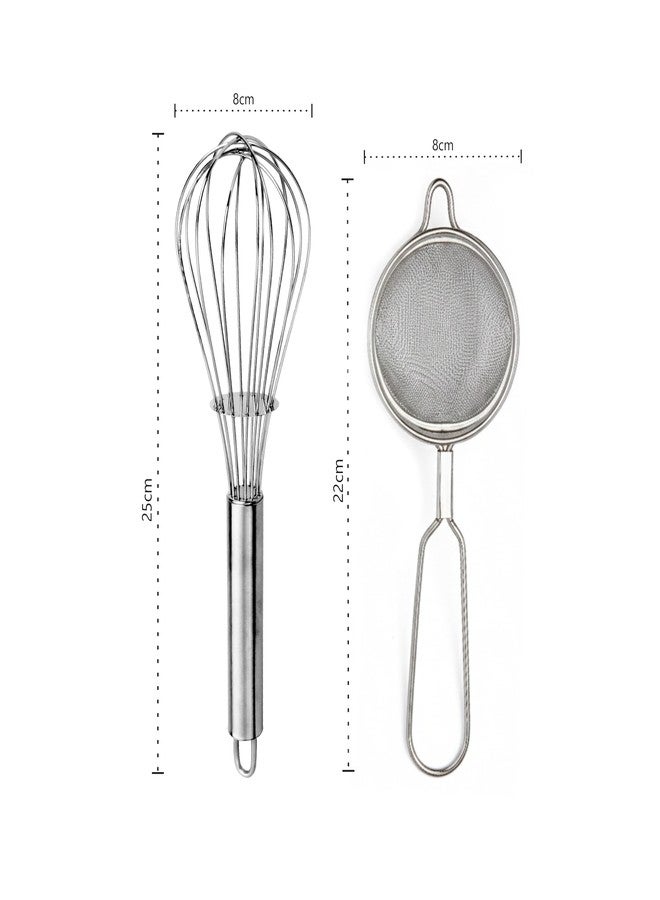 Petals Stainless Steel Whisk (25cm) + Coffee Strainer No.2 | 2-Piece Kitchen Tool Set for Mixing, Blending & Filtering | Durable & Rust-Resistant (Steel) - Image 2