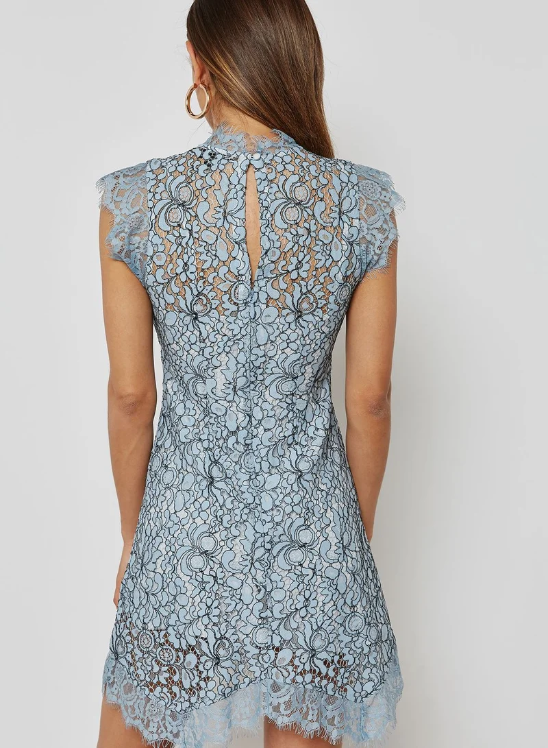 TOPSHOP High Neck Lace Skater Dress