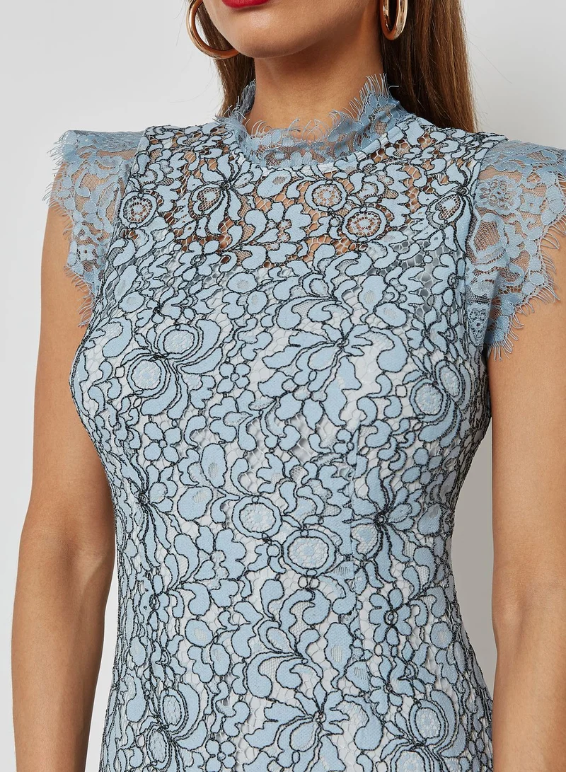 TOPSHOP High Neck Lace Skater Dress