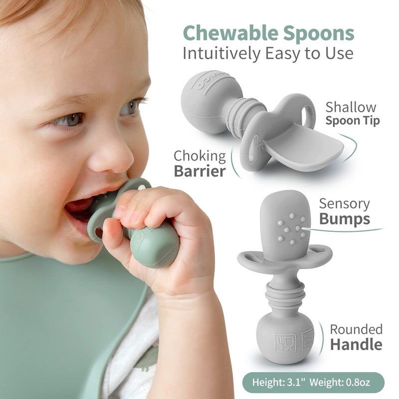 SAMiGO Silicone Baby Spoons Self Feeding 6+ Months - Infant Toddler Utensils - First Stage Baby Led Weaning Feeding Supplies - Set of 3 Pack - Image 3