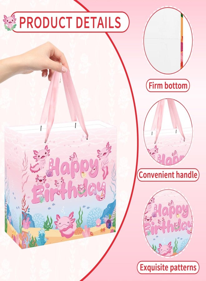 EoBeCy Pink Axolotl Birthday Gift Bag with Tissue Paper and Greeting Card, Cute Animals Wrapping Paper for Girls Boys Kids Birthday Decorations Party Supplies - Image 4