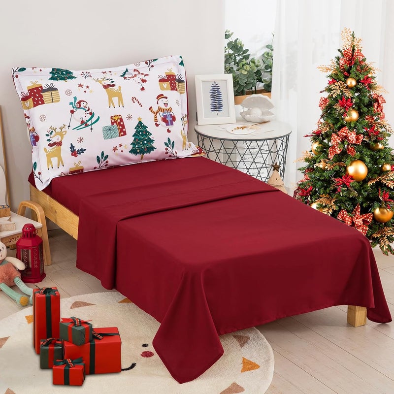 WONGS BEDDING Christmas Comforter Set - 4 Piece Toddler Bedding Set with Snowman, Elk, and Christmas Tree Pattern - Image 4