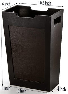 TOPZEA TOPZEA Bamboo Waste Basket, Rectangular Narrow Trash Can with Handles, Natural Wooden Wastebasket Small Garbage Can Slim Trash Can for Bathroom, Bedroom, Kitchen, Craft Room, Office, RVs, 10.5"x6"x11"  - Image 1