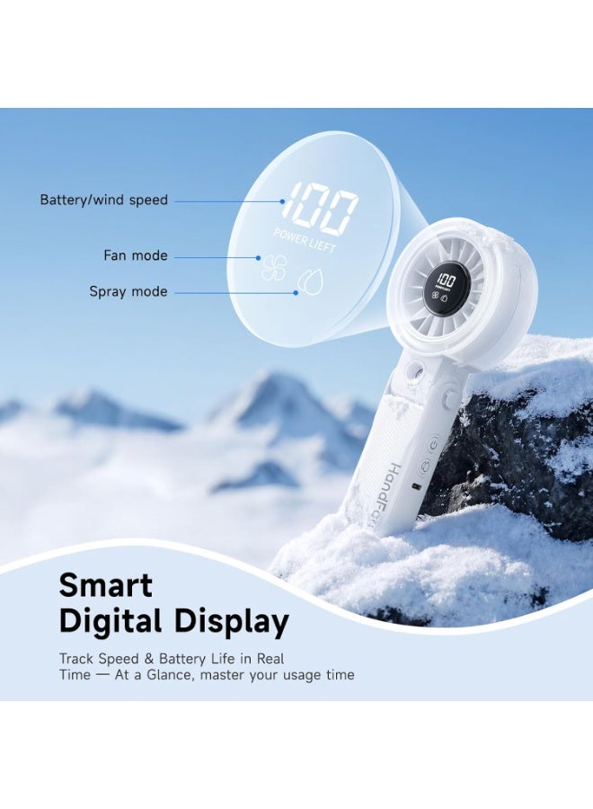 HandFan 4000mAh Handheld Turbo Misting Fan, 100-Level Adjustable Portable and Foldable Mini Electric Fan, White - Image 4