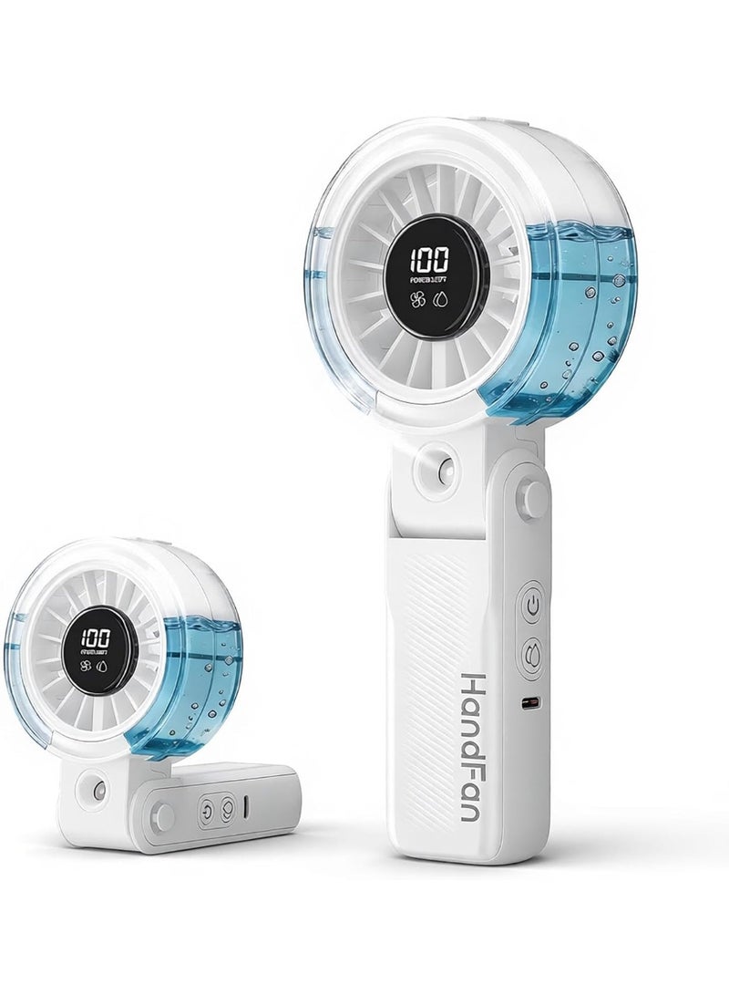 HandFan 4000mAh Handheld Turbo Misting Fan, 100-Level Adjustable Portable and Foldable Mini Electric Fan, White - Image 1