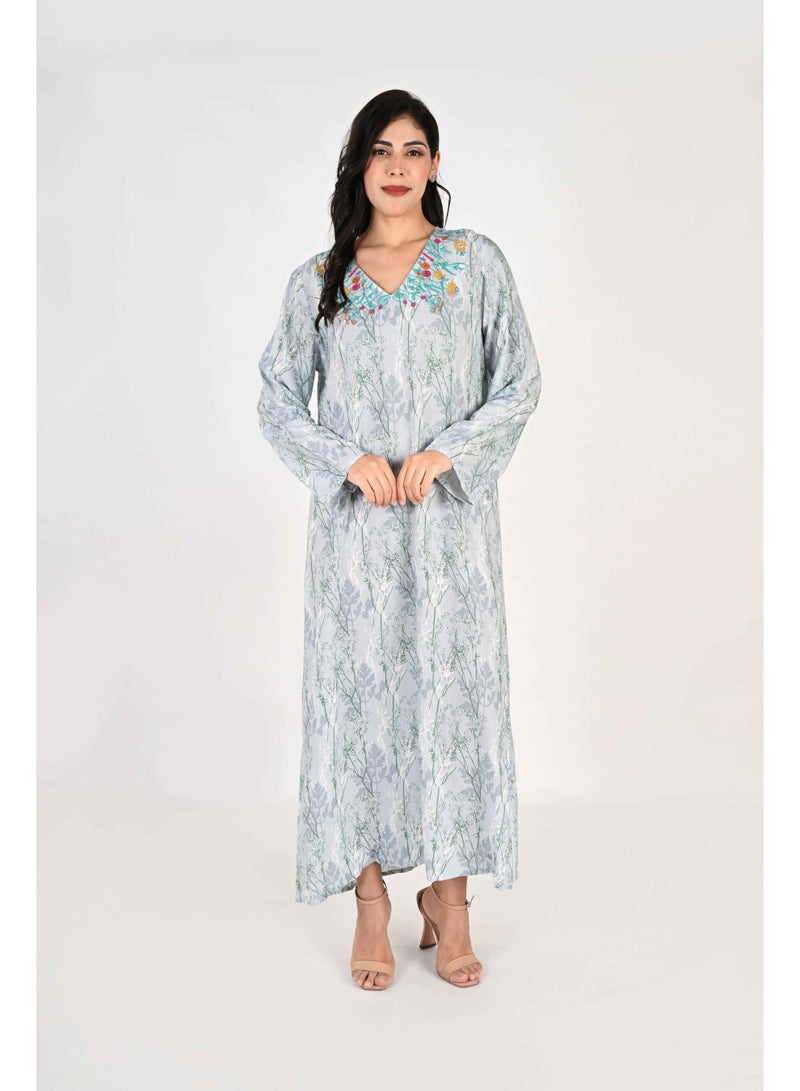 LINELLE جلابية لينيل للسيدات - مطبوعة بالأزهار مع ياقة مطرزة - Image 1