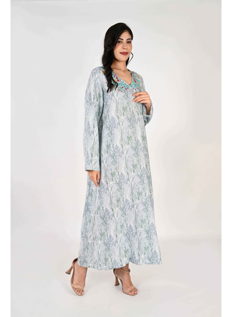 LINELLE جلابية لينيل للسيدات - مطبوعة بالأزهار مع ياقة مطرزة - Image 3