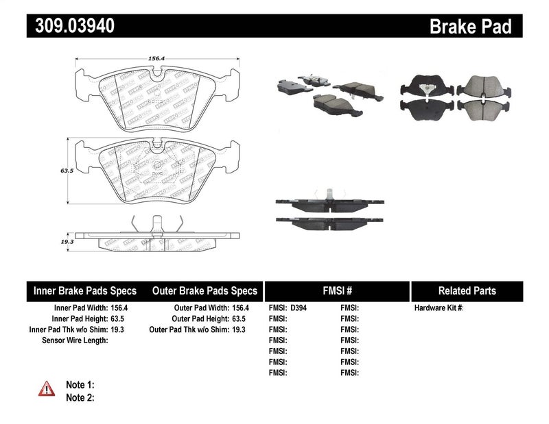 StopTech 309.03940 Centric Automotive Front Brake Pads for Select Audi, BMW Model Year - Image 5