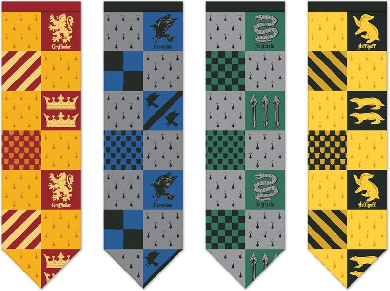 CONQUEST Journals Harry Potter Small Hogwarts House Quidditch Flags, Set of 4, Polyester, 8'' x 29'', Gryffindor, Slytherin, Ravenclaw & Hufflepuff Banners, Party and Wall Decor, Officially Licensed - Image 1