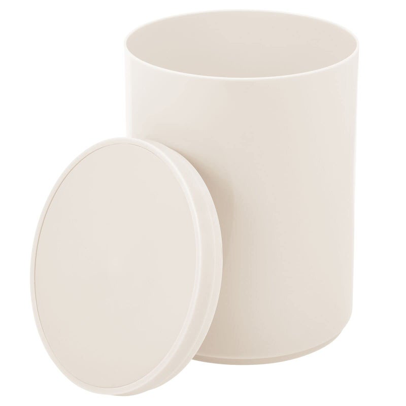 mDesign Plastic Small Slim Round 1.7 Gallon/6.5 Liter Trash Can with Removable Swing Lid - Wastebasket, Garbage Container Basket Bin for Master/Guest Bathroom - Holds Rubbish/Recycle - Cream/Beige - Image 5