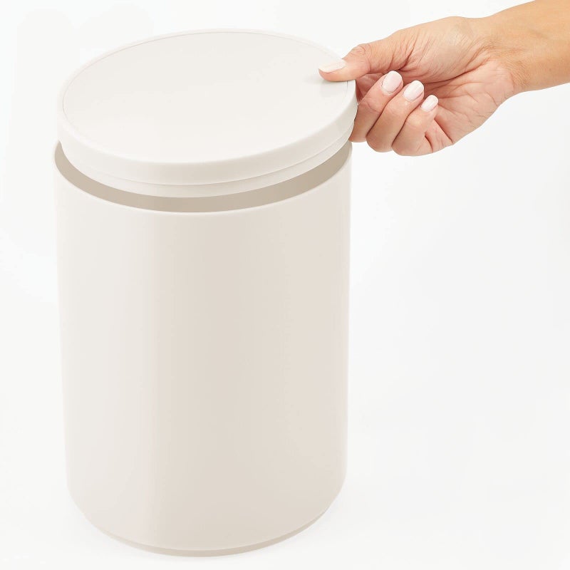 mDesign Plastic Small Slim Round 1.7 Gallon/6.5 Liter Trash Can with Removable Swing Lid - Wastebasket, Garbage Container Basket Bin for Master/Guest Bathroom - Holds Rubbish/Recycle - Cream/Beige - Image 4