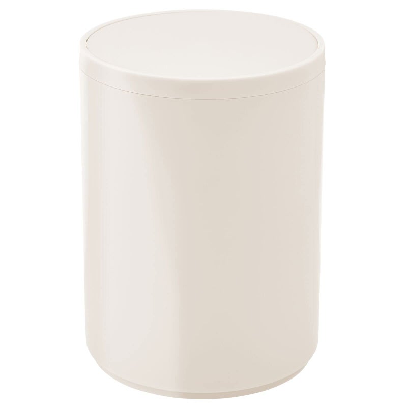 mDesign Plastic Small Slim Round 1.7 Gallon/6.5 Liter Trash Can with Removable Swing Lid - Wastebasket, Garbage Container Basket Bin for Master/Guest Bathroom - Holds Rubbish/Recycle - Cream/Beige - Image 1