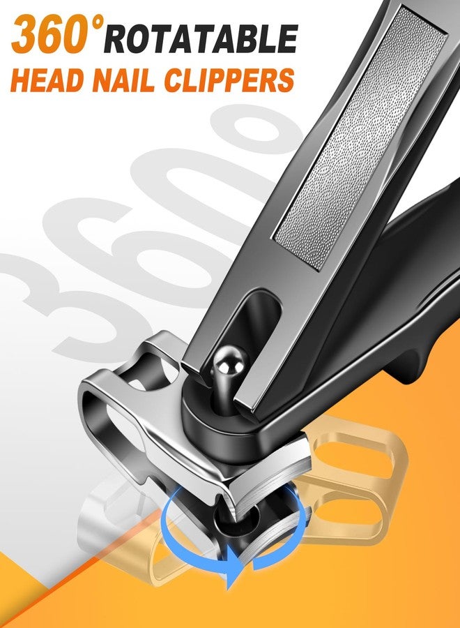 GJNL Toenail Clippers for Thick Toenails, Angled Head Toe Nail Clippers with Catcher, 360° Rotating Nail Clippers for Men, 37mm Wide Opening Nail Cutter for Ingrown Toenails, 5PCS Seniors Foot Repair Set - Image 3