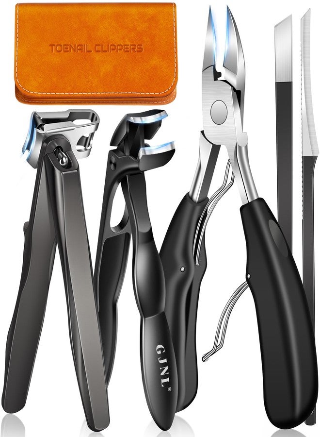 GJNL Toenail Clippers for Thick Toenails, Angled Head Toe Nail Clippers with Catcher, 360° Rotating Nail Clippers for Men, 37mm Wide Opening Nail Cutter for Ingrown Toenails, 5PCS Seniors Foot Repair Set - Image 1