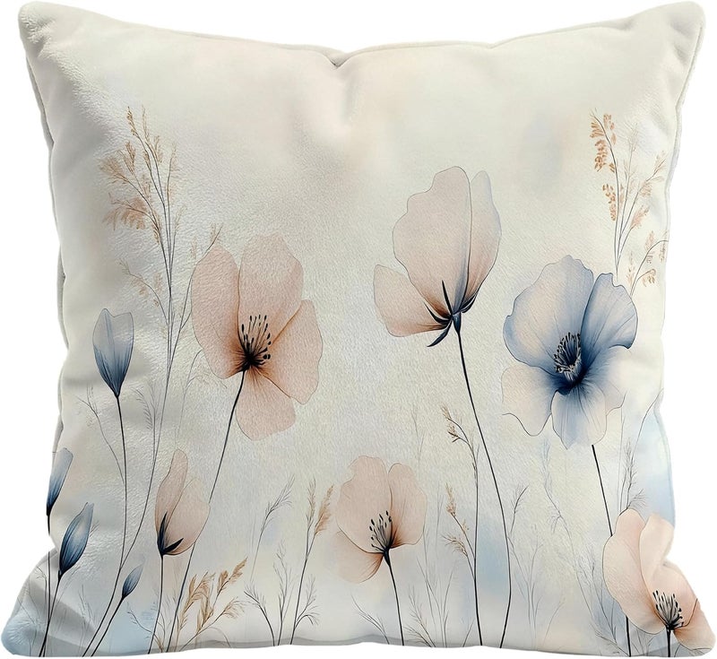 Identiy Watercolor Poppy Flowers Throw Pillow Cover 18x18 Inch Pack of 1, Blooming Floral Leaves Decorative Pillow Case, Lumar Cushion Pillow Cover for Home Sofa Couch Indoor Outdoor - Image 1