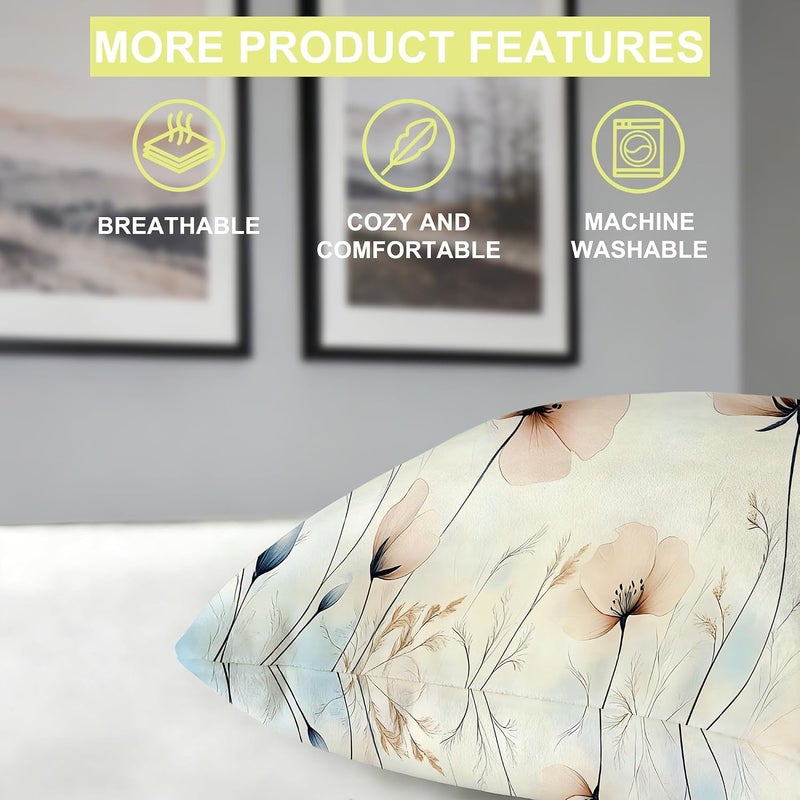 Identiy Watercolor Poppy Flowers Throw Pillow Cover 18x18 Inch Pack of 1, Blooming Floral Leaves Decorative Pillow Case, Lumar Cushion Pillow Cover for Home Sofa Couch Indoor Outdoor - Image 4