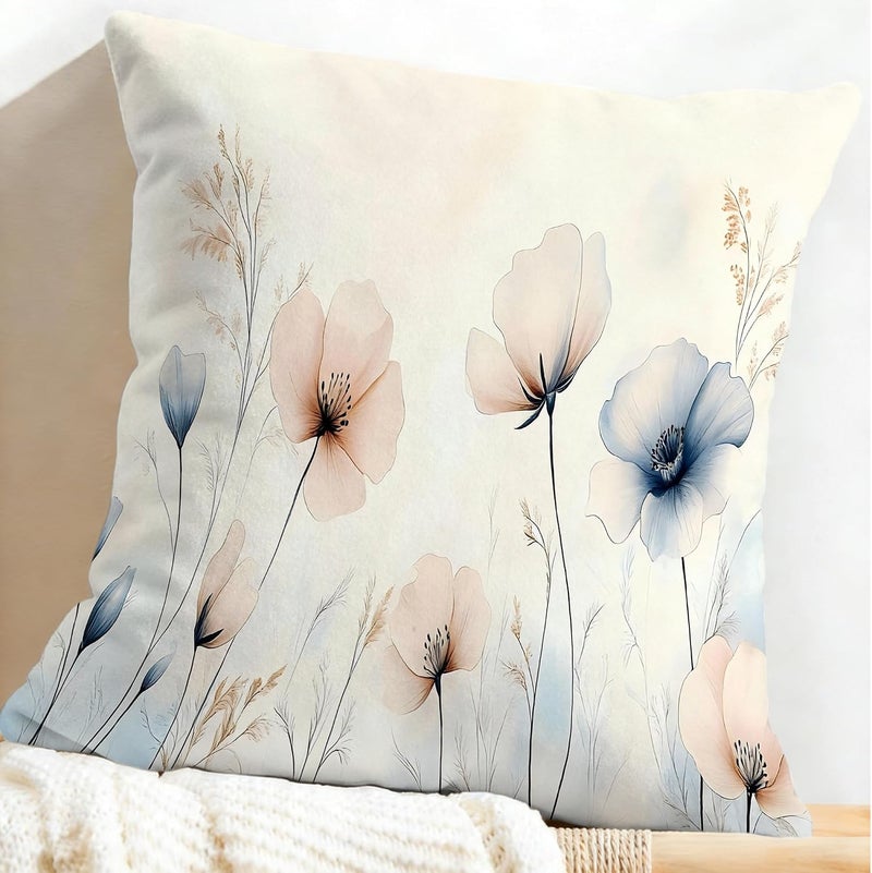 Identiy Watercolor Poppy Flowers Throw Pillow Cover 18x18 Inch Pack of 1, Blooming Floral Leaves Decorative Pillow Case, Lumar Cushion Pillow Cover for Home Sofa Couch Indoor Outdoor - Image 5